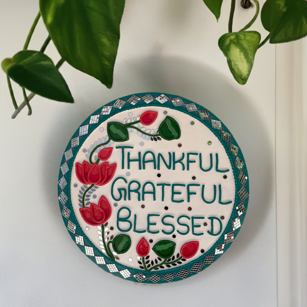Lippan Art Round Gratitude Mandala with Mirrors