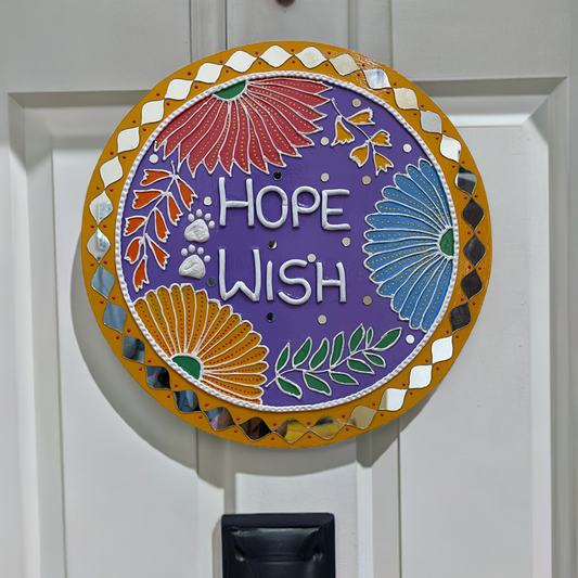 Lippan Art Round Nameplate with Customization and Mirror Work