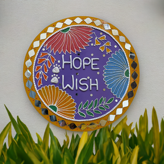Lippan Art Round Nameplate with Customization and Mirror Work