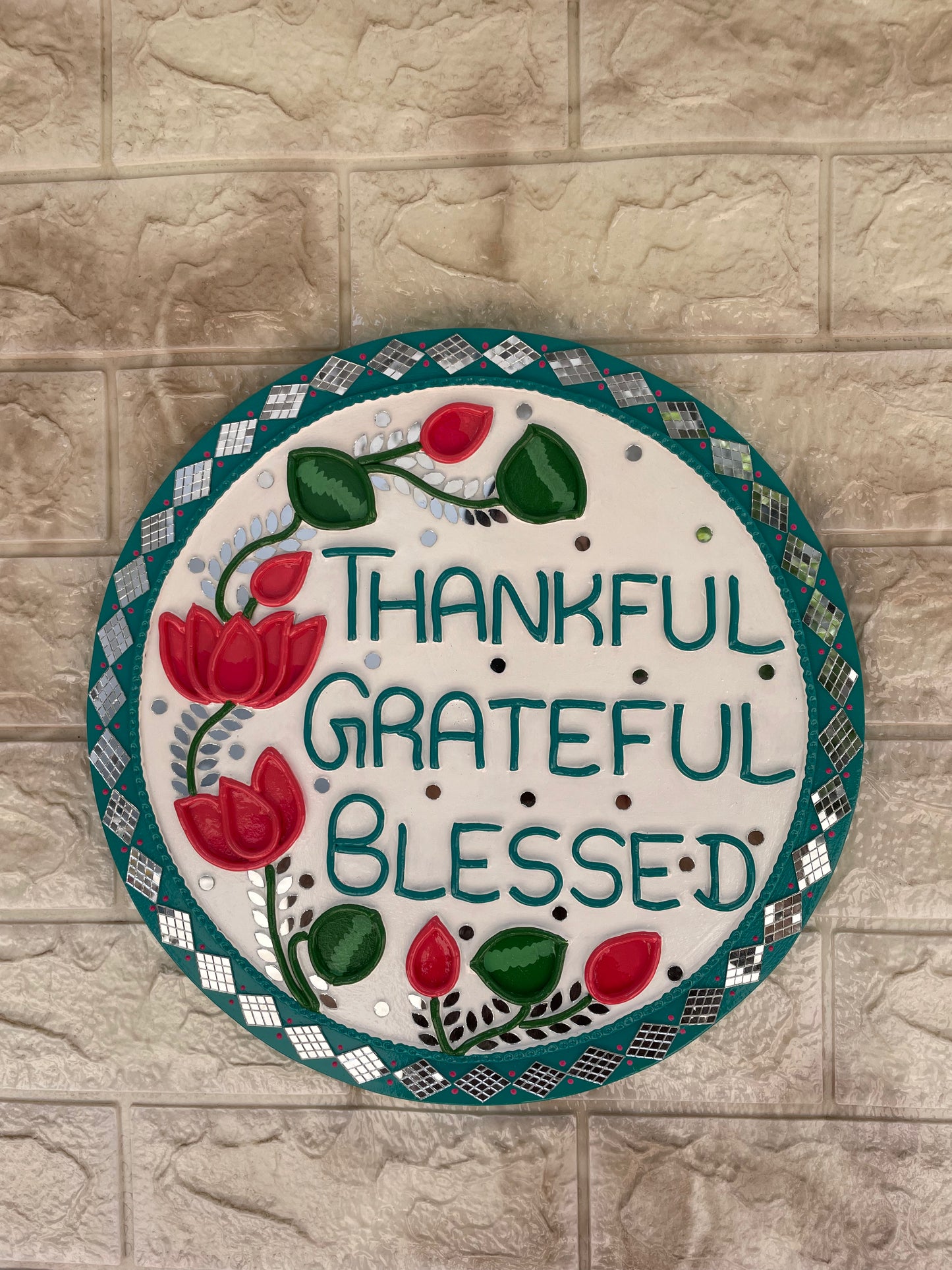 Lippan Art Round Gratitude Mandala with Mirrors