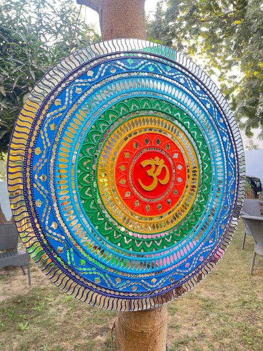 7 Chakras Om Mandala(Lippan Art & Mirror Work)