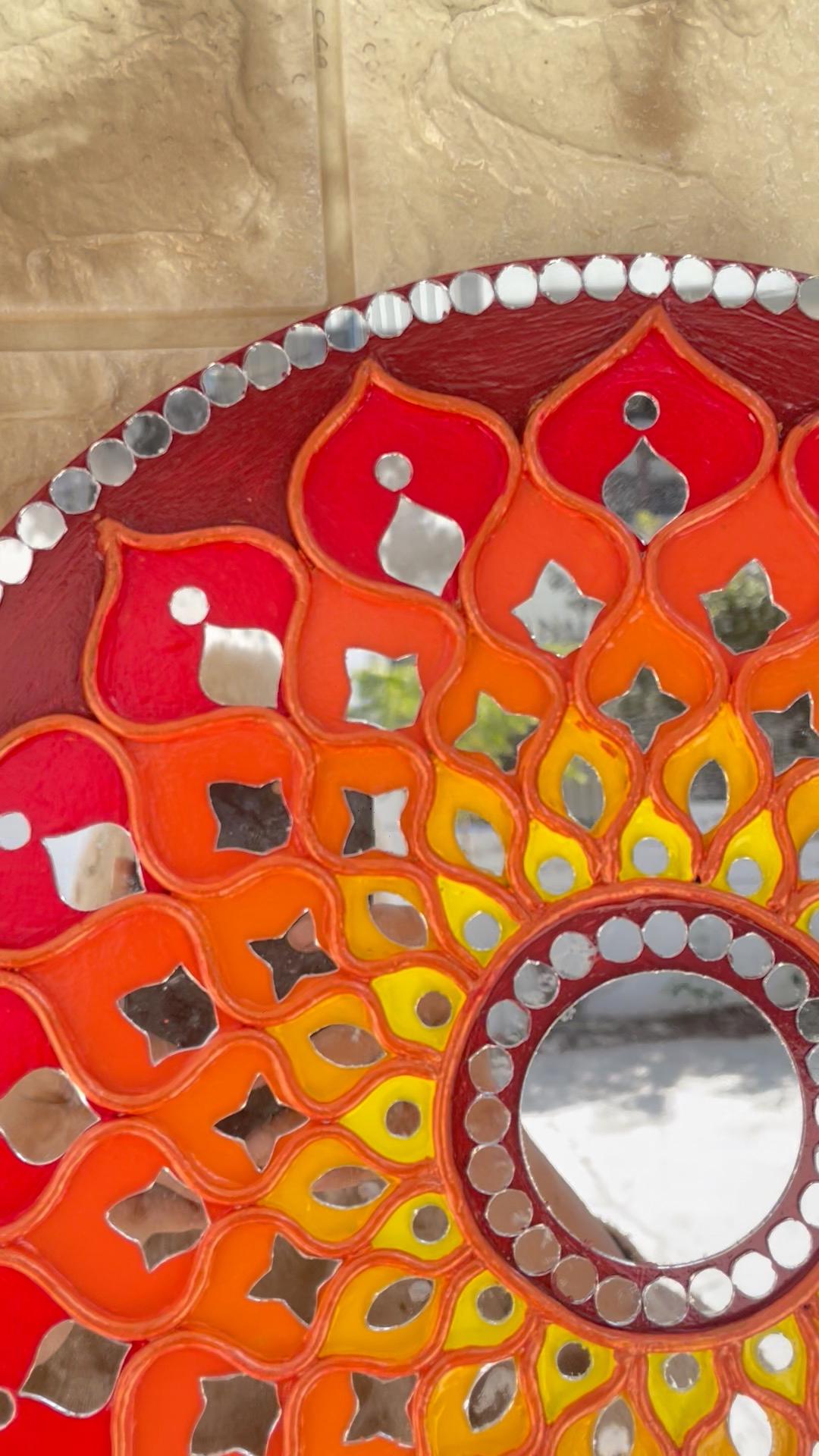 Fire Mandala Lippan Art Piece with Mirror Work