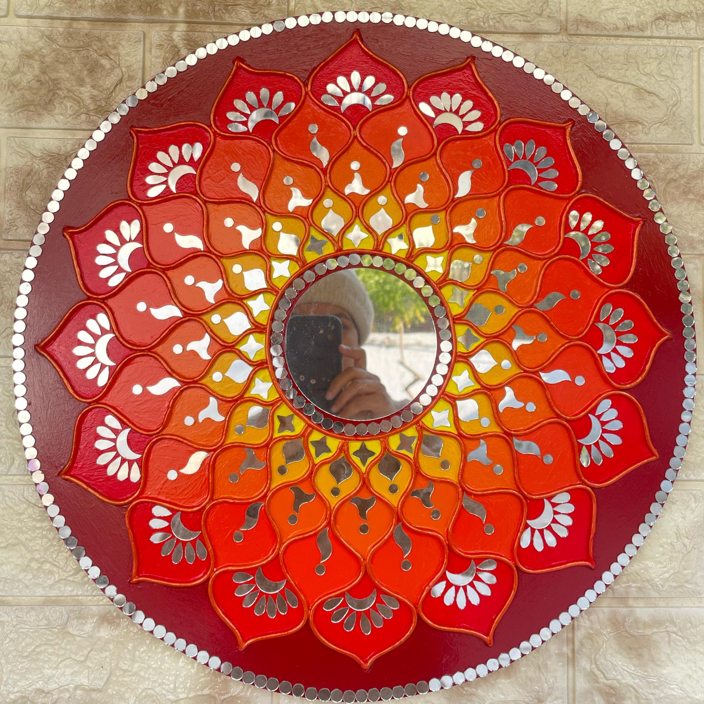 Fire Mandala Lippan Art Piece with Mirror Work