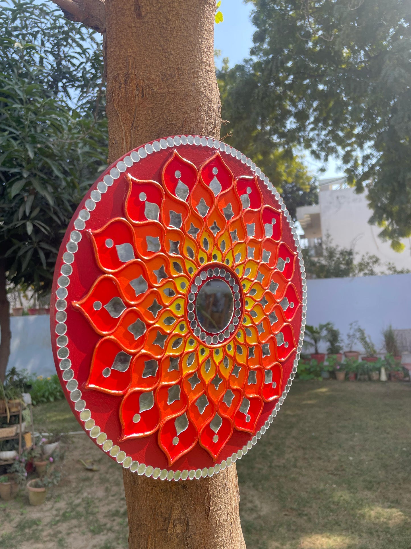 Fire Mandala Lippan Art Piece with Mirror Work