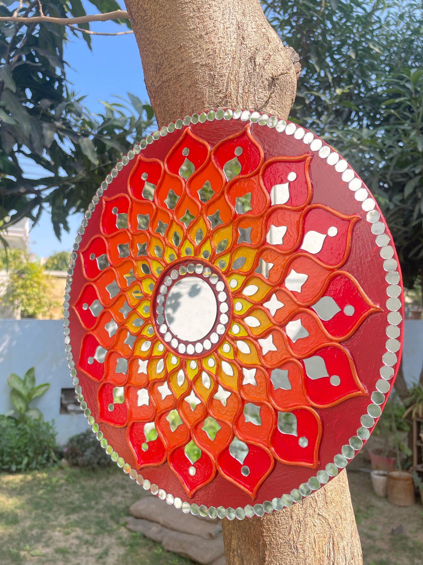Fire Mandala Lippan Art Piece with Mirror Work