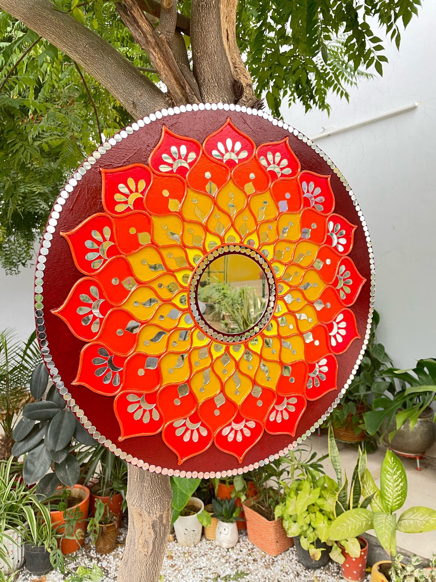 Fire Mandala Lippan Art Piece with Mirror Work