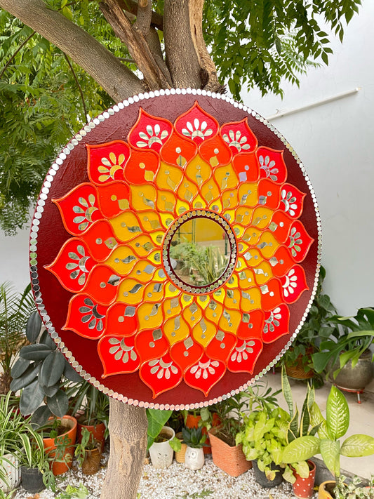 Fire Mandala Lippan Art Piece with Mirror Work
