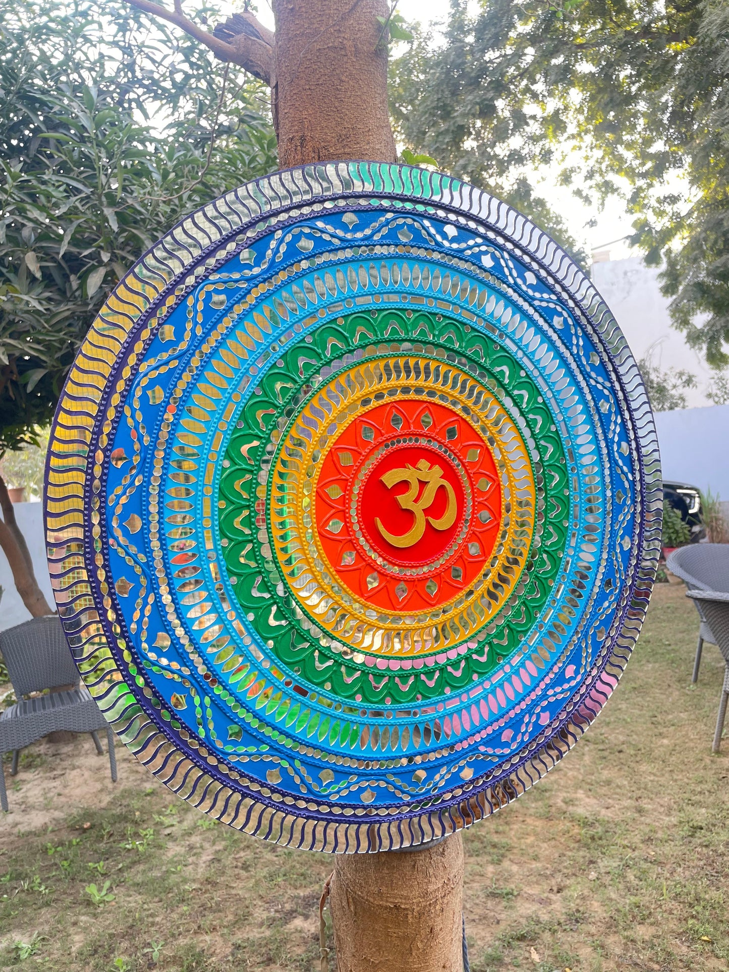7 Chakras Om Mandala(Lippan Art & Mirror Work)