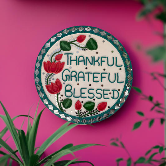 Lippan Art Round Gratitude Mandala with Mirrors