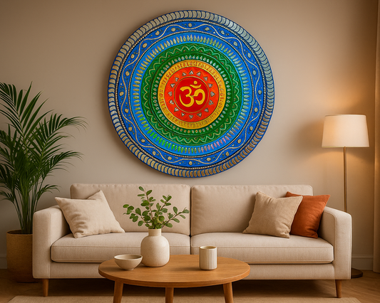 7 Chakras Om Mandala(Lippan Art & Mirror Work)