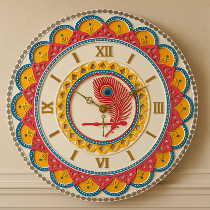Lippan Art Wall Clock with Mirrors - Krishna Theme