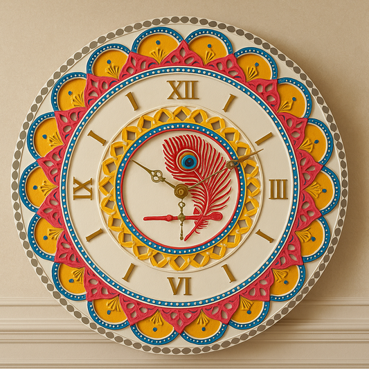 Lippan Art Wall Clock with Mirrors - Krishna Theme