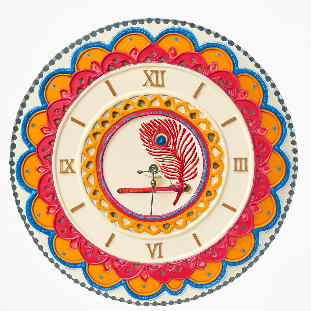 Lippan Art Wall Clock with Mirrors - Krishna Theme