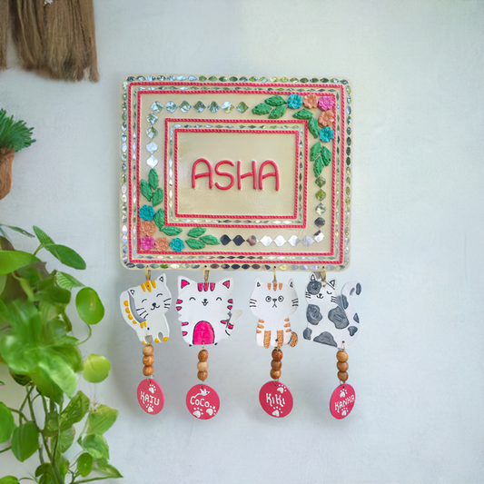 Lippan Art Rectangle Nameplate with Hanging Cat Shapes