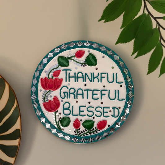 Lippan Art Round Gratitude Mandala with Mirrors