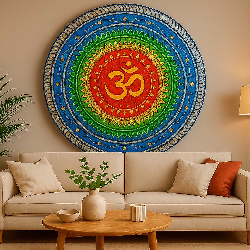 7 Chakras Om Mandala(Lippan Art & Mirror Work)