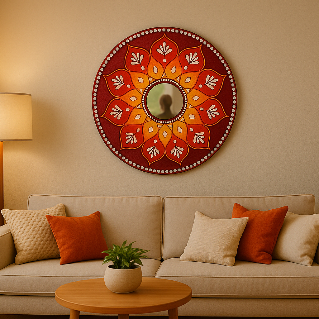 Fire Mandala Lippan Art Piece with Mirror Work