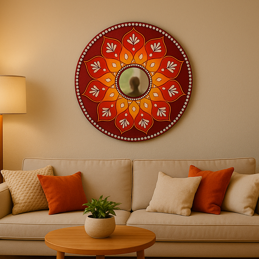 Fire Mandala Lippan Art Piece with Mirror Work